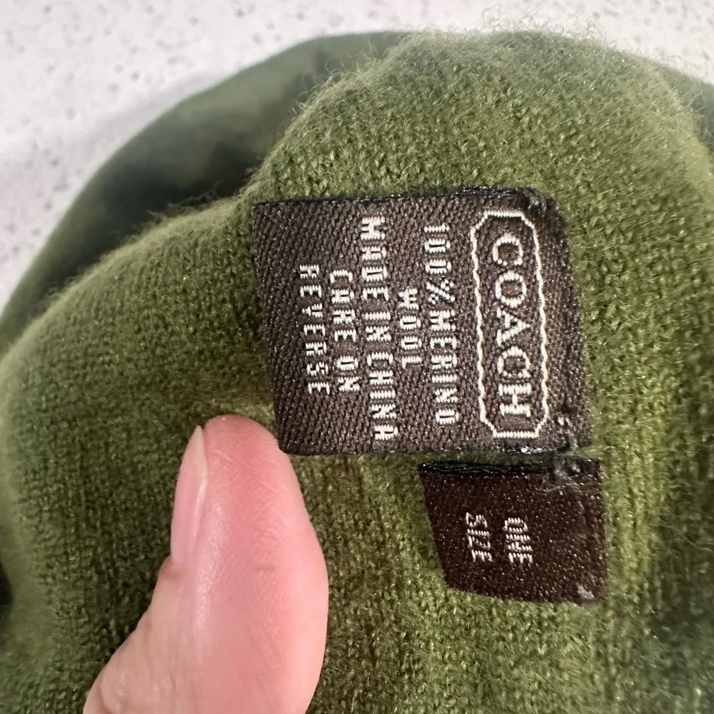 Coach 100% Merino Wool Cream and Green Beanie Y2K Vintage
